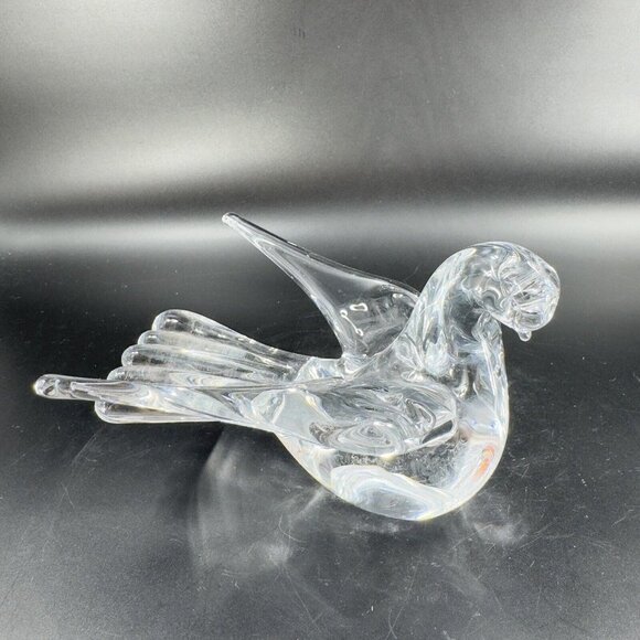 Swedish Clear Glass Bird Figurine Paperweight Manganese 365nm Green UV Glow VTG - Picture 10 of 15